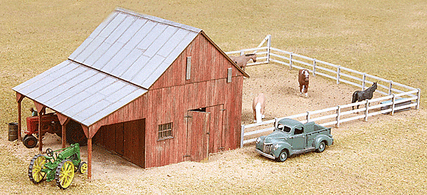  HO Implement Barn with Corral Kit  