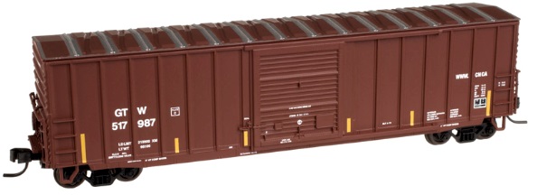  ACF 50' Precision Design Rib-Side
Boxcar - Grand Trunk Western  (Boxcar Red, yellow Conspicuity Marks, CN Website

 