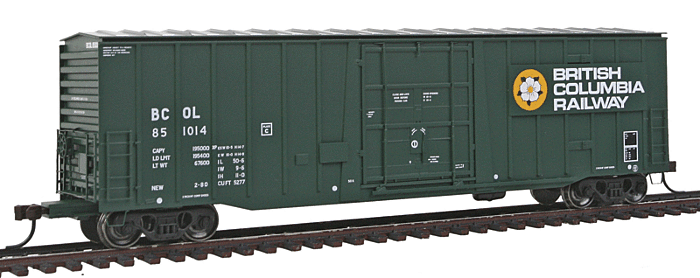 National Steel Car 5277 Plug-Door Boxcar
- British Columbia Railway (green, yellow, white; Dogwood Logo)