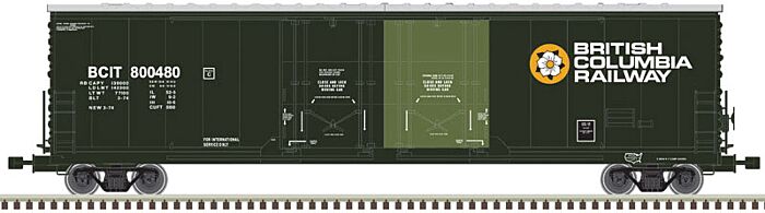 Evans 53' Double Plug-Door Boxcar -
British Columbia Railway (green, yellow, white; Dogwood Logo)