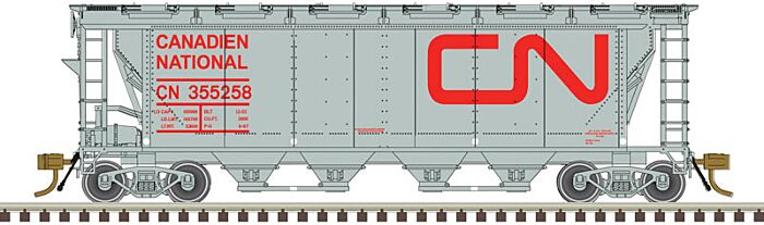 Slab-Side Covered Hopper - Canadian
National (12-Hatch; gray, red; Noodle Logo)