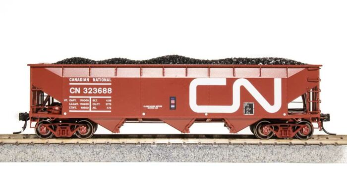 AAR 70-Ton 3-Bay Hopper w/Load 4-Pack -
Canadian National (Boxcar Red, white, Large Noodle Logo, ACI Label)