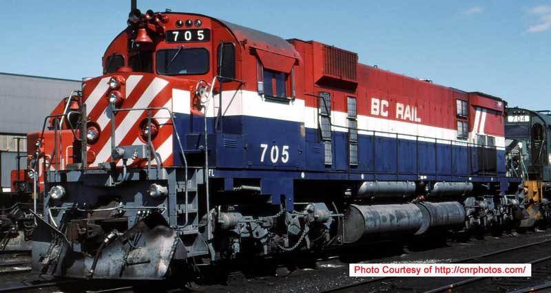 BC Rail - R-W-B Hockey Stick, recessed nose ditch
lights w/external air filters with DCC and Sound