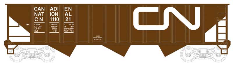70-Ton 12-Panel 3-Bay Hopper - Ready to Run --
Canadian National (Boxcar Red, Large Noodle Logo)