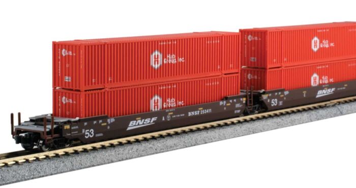  MAXI-IV TTX Well Car Set - BNSF
Swoosh logo 6 x HUB Red 53' Containers

 