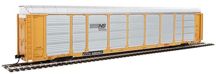 89' Thrall Enclosed Tri-Level Auto Carrier
- Norfolk Southern Rack ETTX Flat (yellow, silver, black)